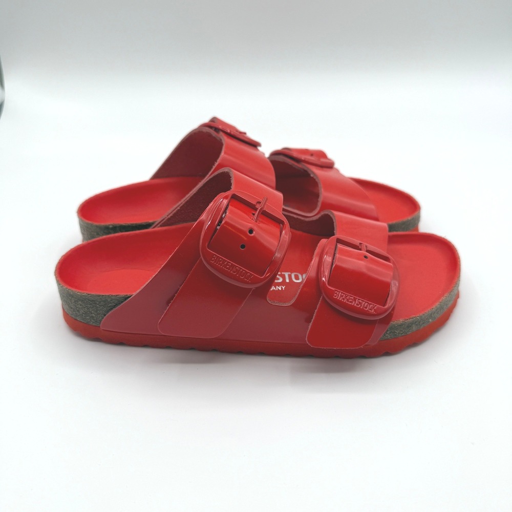Birkenstock Arizona Big Buckle Sandals Womens 35 High Shine Tomato Red Slides - Picture 2 of 9